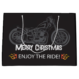 Motorcycle Christmas Black Classic Large Gift Bag
