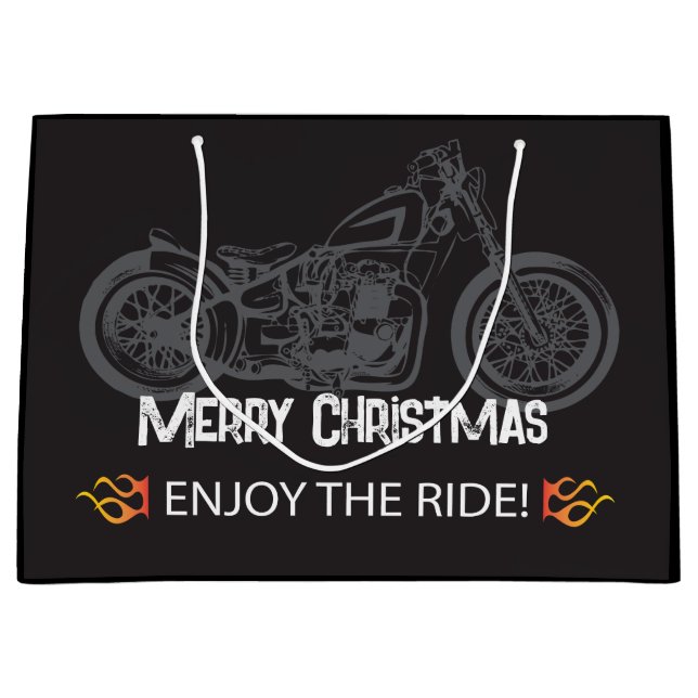 Motorcycle Christmas Black Classic Large Gift Bag (Front)