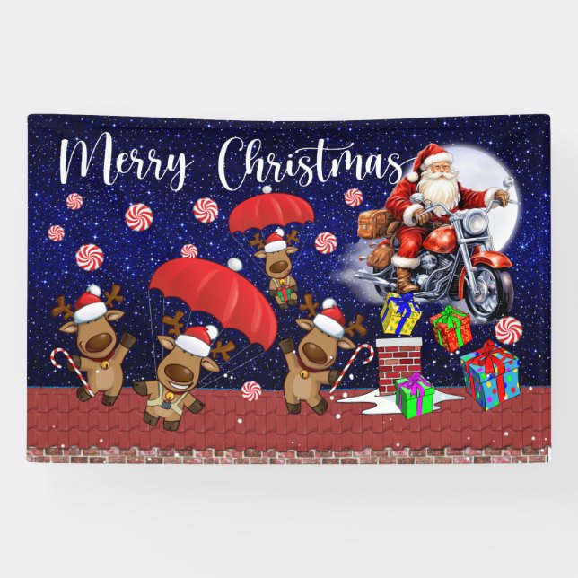 Motorcycle Christmas Indoor or Outdoor Banner (Horizontal)