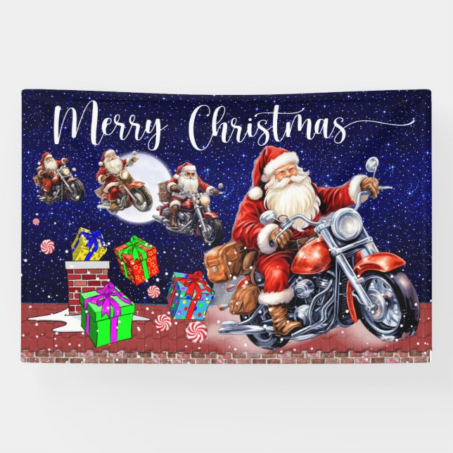 Motorcycle Christmas Indoor or Outdoor Banner (Horizontal)