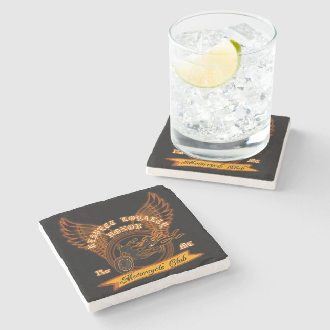 Motorcycle Club Badge Stone Coaster (Side)