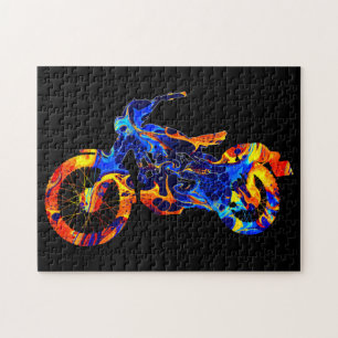 MOTORCYCLE COLORFUL MIX NEON PAINT  JIGSAW PUZZLE