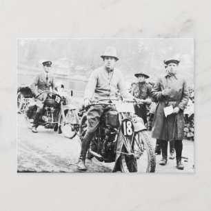 Motorcycle Competition vintage B&W photo Postcard