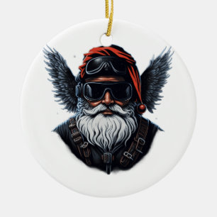 Motorcycle Cool Santa Ceramic Tree Decoration
