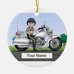 Motorcycle Cop - Male Ceramic Tree Decoration