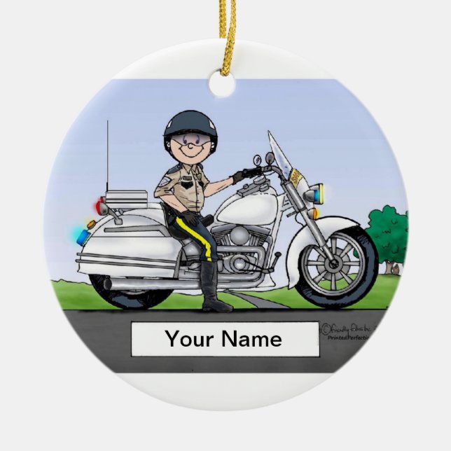 Motorcycle Cop - Male Ceramic Tree Decoration (Front)