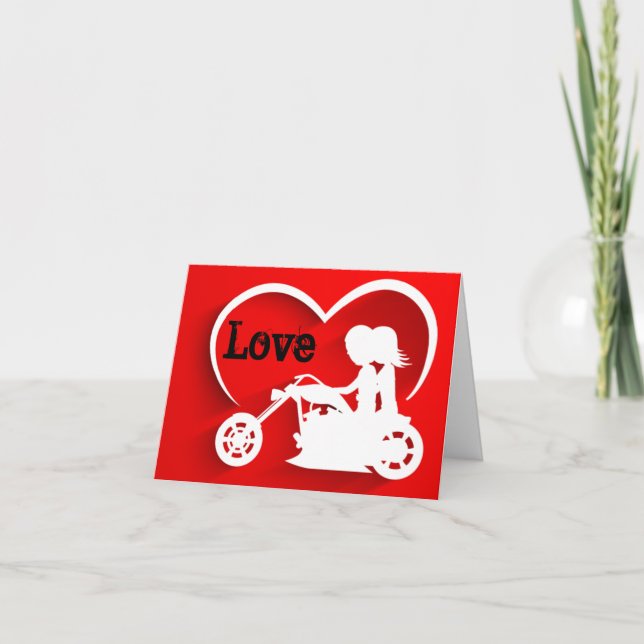 Motorcycle Couple LOVE Happy Valentine's Day Holiday Card (Front)