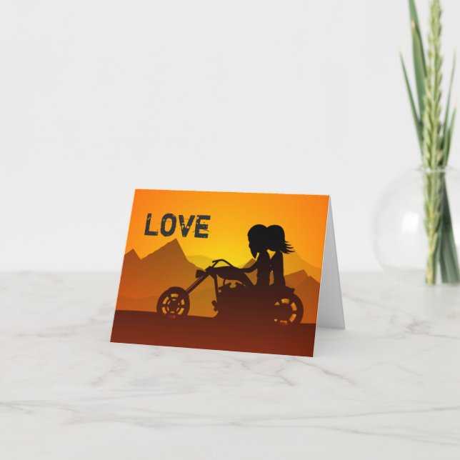 Motorcycle Couple LOVE Mountains Valentine's Day Holiday Card (Front)