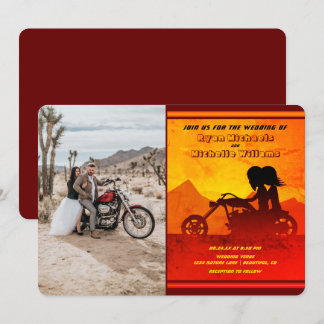 Motorcycle Couple Mountain Sunset Photo Wedding Invitation
