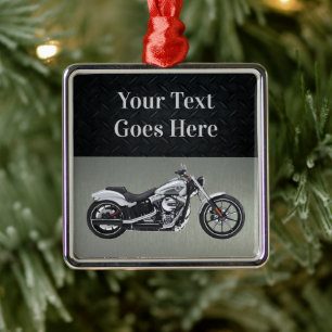 Motorcycle Custom Christmas Message Black Silver Metal Tree Decoration