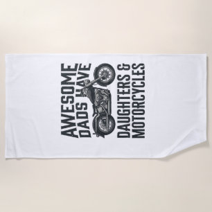 Motorcycle Dad Daughters Quote Vintage Vector Desi Beach Towel