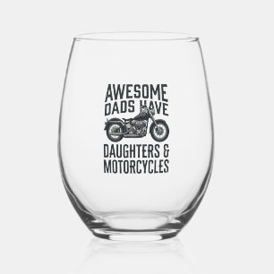 Motorcycle Dad Daughters Quote Vintage Vector Desi Stemless Wine Glass