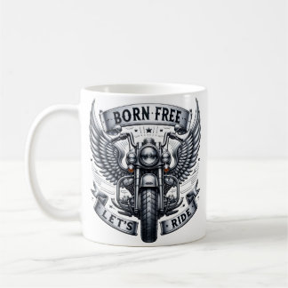 Motorcycle Design Featuring Wings and Slogans Coffee Mug