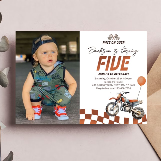 Motorcycle Dirt Bike 5th Birthday Photo Invitation (Creator Uploaded)