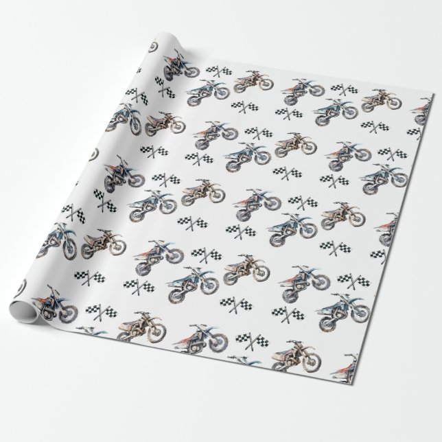 Motorcycle Dirt Bike Birthday party Wrapping Paper (Unrolled)