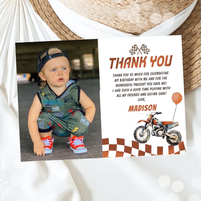 Motorcycle Dirt Bike Birthday Photo Thank You Card (Creator Uploaded)