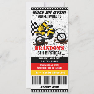 Motorcycle, dirt bike birthday ticket invitation