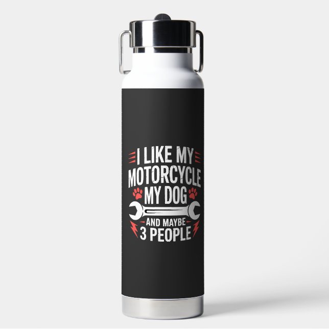 Motorcycle Dog Owner Humour Water Bottle (Front)