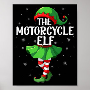 Motorcycle Elf Christmas Girls Women Elf Squad Xma Poster