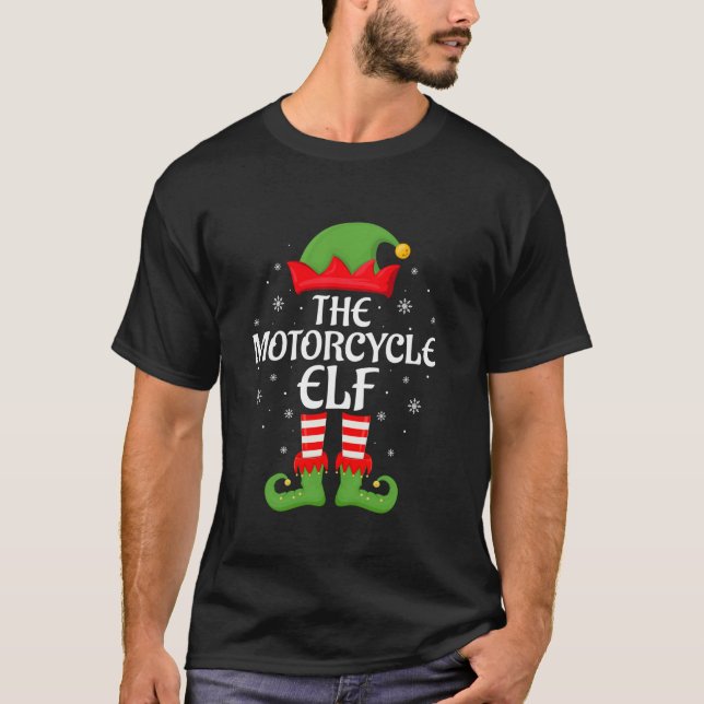 Motorcycle Elf Xmas Family Matching Elf Squad Chri T-Shirt (Front)