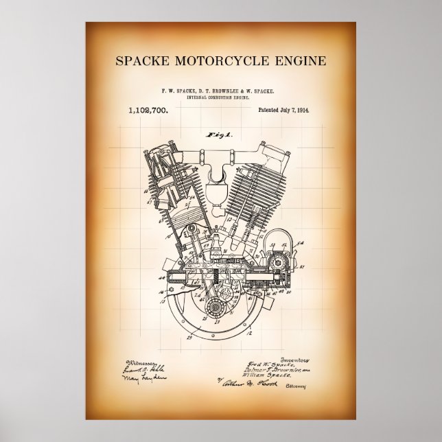 MOTORCYCLE ENGINE PATENT  1914 POSTER (Front)