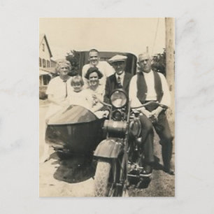 motorcycle family and sidecar postcard