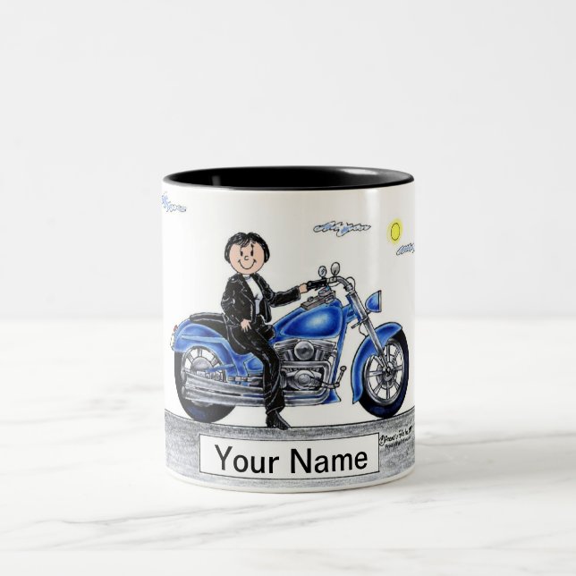 Motorcycle - Female Cartoon  Two-Tone Coffee Mug (Center)