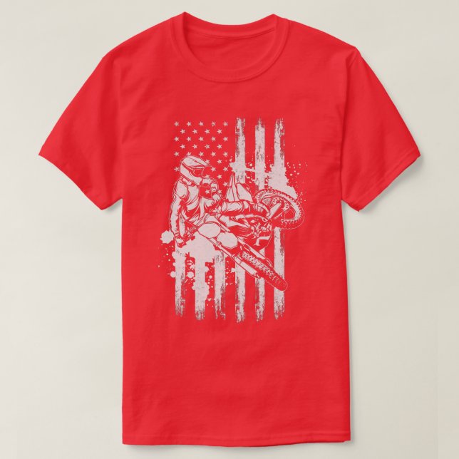 Motorcycle Freestyle Supercross American Flag Moto T-Shirt (Design Front)