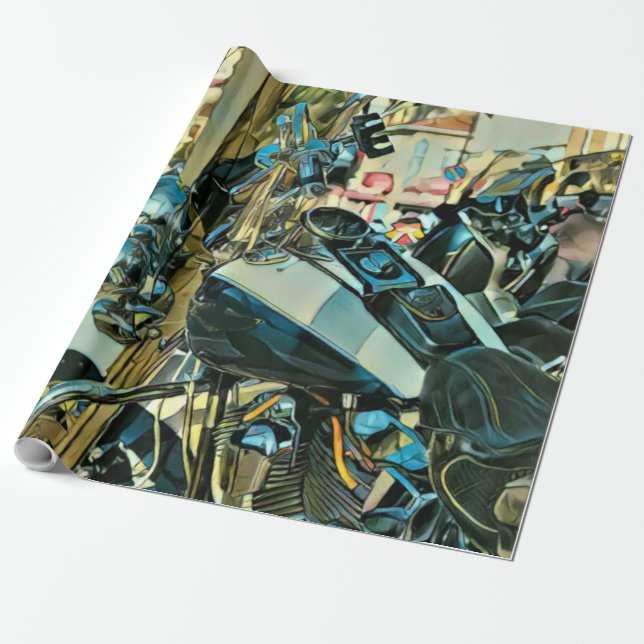 Motorcycle gift wrapping paper (Unrolled)