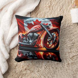 Motorcycle gleams with flames cushion