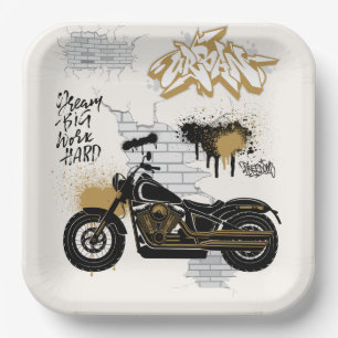 Motorcycle gold and cream Paper Plate