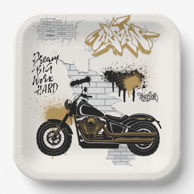 Motorcycle gold and cream Paper Plate (Front)