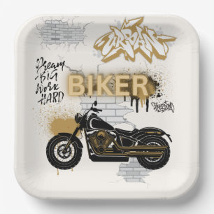 Motorcycle gold and cream Paper Plate
