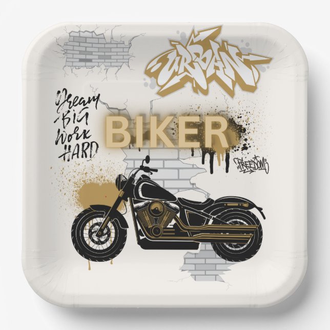 Motorcycle gold and cream Paper Plate (Front)