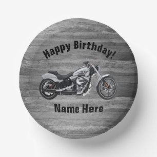 Motorcycle Happy Birthday Custom Name Cool Paper Plate