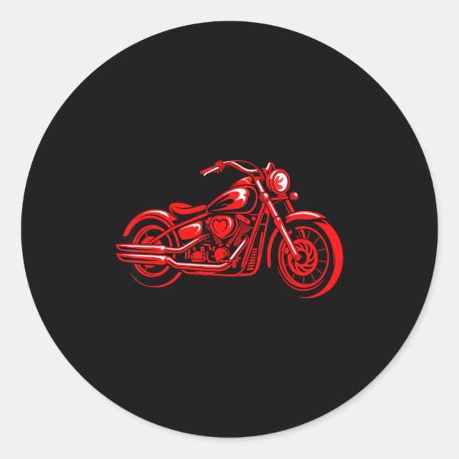 Motorcycle Heart Biker Valentines Day Rider Couple Classic Round Sticker (Front)