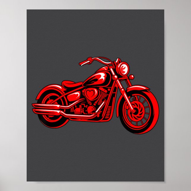 Motorcycle Heart Biker Valentines Day Rider Couple Poster (Front)