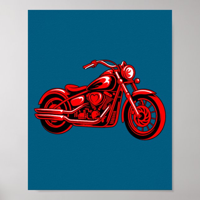 Motorcycle Heart Biker Valentines Day Rider Couple Poster (Front)