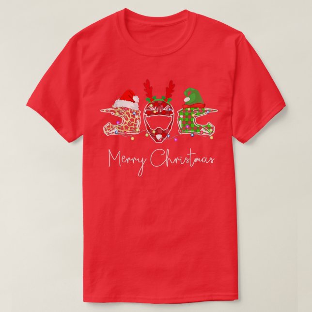 Motorcycle Helmets Merry Christmas Lights Tree Rei T-Shirt (Design Front)
