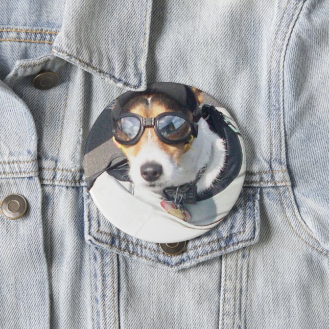 Motorcycle Hog Dog Born To Ride Russell Terrier 10 Cm Round Badge (In Situ)
