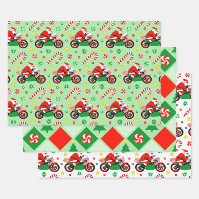 Motorcycle Holiday Gift Wrapping Paper (Set)