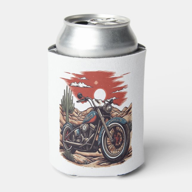 Motorcycle in Desert Cactus Western Set (2) Can Cooler (Can Front)