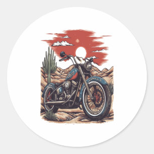 Motorcycle in Desert Cactus Western Set (2) Classic Round Sticker
