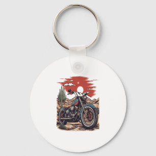 Motorcycle in Desert Cactus Western Set (2) Key Ring