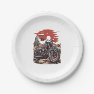 Motorcycle in Desert Cactus Western Set (2) Paper Plate