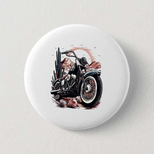 Motorcycle in Desert Cactus Western Set (3) 6 Cm Round Badge (Front)