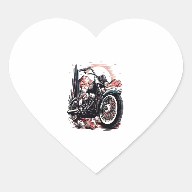 Motorcycle in Desert Cactus Western Set (3) Heart Sticker (Front)