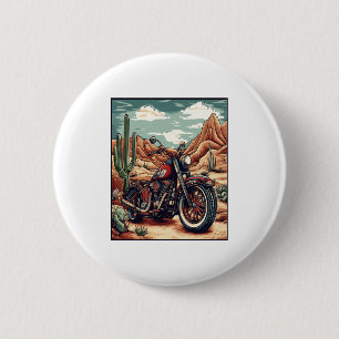 Motorcycle in Desert Cactus Western Set (4) 6 Cm Round Badge