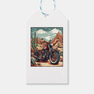 Motorcycle in Desert Cactus Western Set (4) Gift Tags