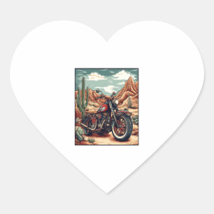 Motorcycle in Desert Cactus Western Set (4) Heart Sticker